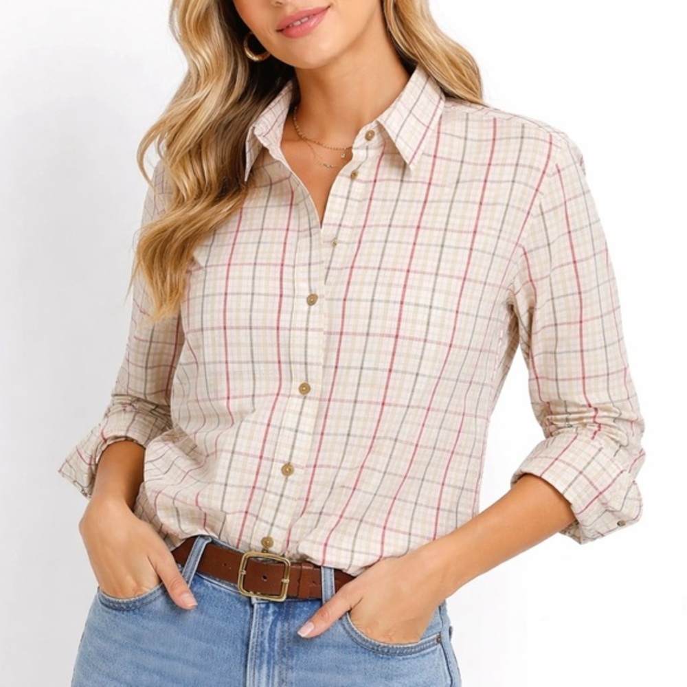 Orvis Classic Plaid Button-Up Shirt Preppy Grandmacore Essential Wrinkle Free 14